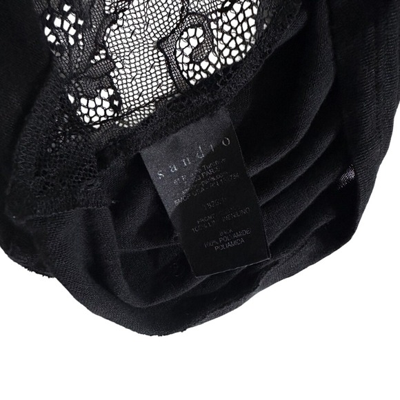 SANDRO Lace Back Black Linen Blend Short Sleeve Top - Size Small - Picture 4 of 6